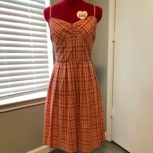 Ann Taylor Loft vintage/pinup inspired orange plaid picnic dress